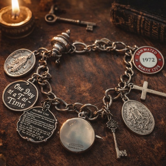 Jewelry - Vintage Sterling Silver AA Sobriety Charm Bracelet – One Day at a Time – 1972